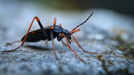 Black Beetle with Orange Legs: Macro Photography
