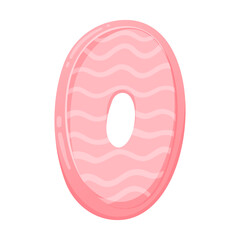 Zero or letter o isolated on white background. Number in flat vector style for greeting cards, social media invitations. 1, 2, 3, 4, 5, 6, 7, 8, 9, 0. Birthday, dates.