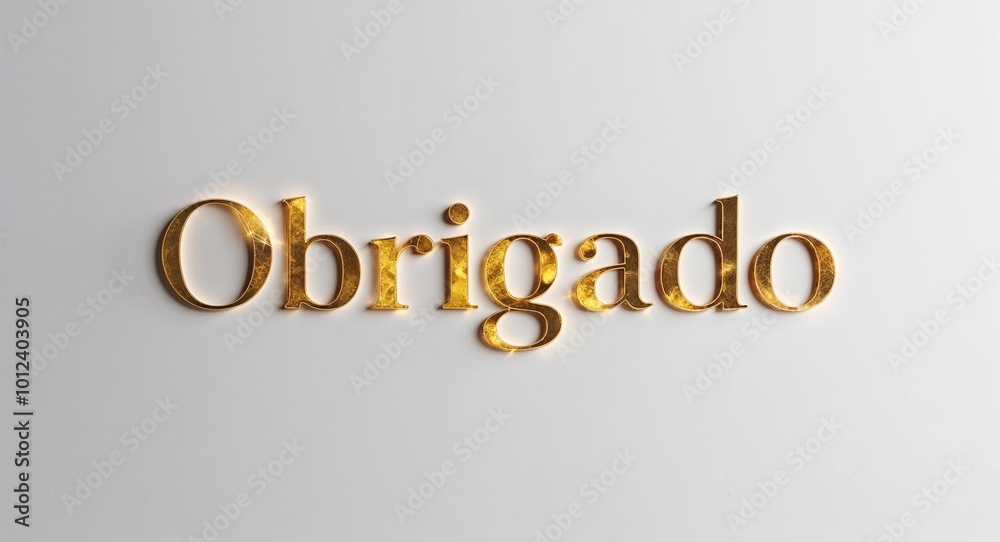 Wall mural obrigado word lettering gold hue elegant concept on plain white background