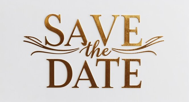 save the date word lettering gold hue elegant concept on plain white background