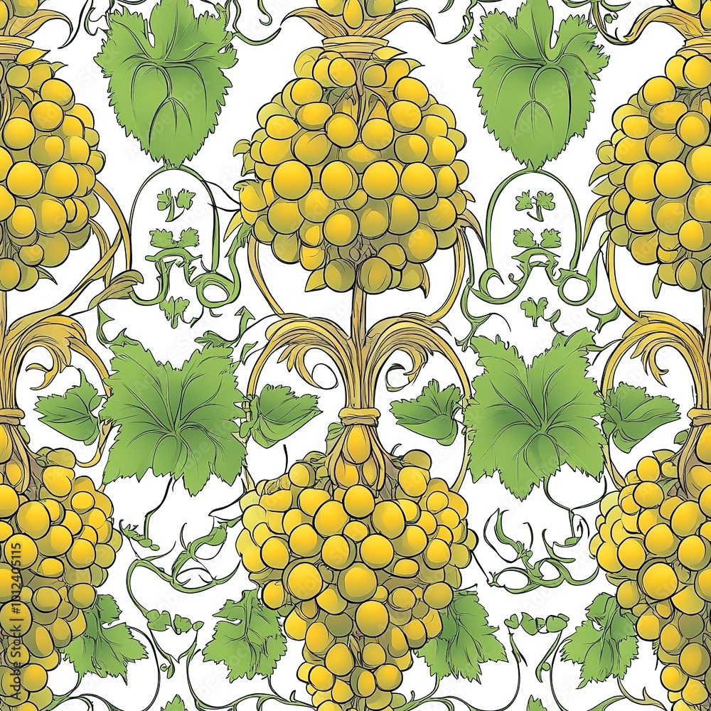 Canvas Prints repeat pattern tilable background of grapes, seamless grape fruit background with grape blossom and leaf foliage.  