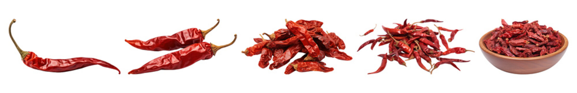 Dried chili peppers png cut out element set