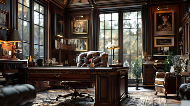Realistic Illustration of a Luxurious Home Office Interior