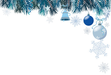 Christmas decorations, balls, tree branches, bells, stars, snowflakes, png format