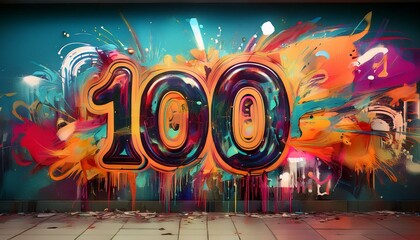 Obraz premium graffiti on a wall with the number 100