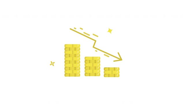 declining coin bar chart with stack coin icon animation