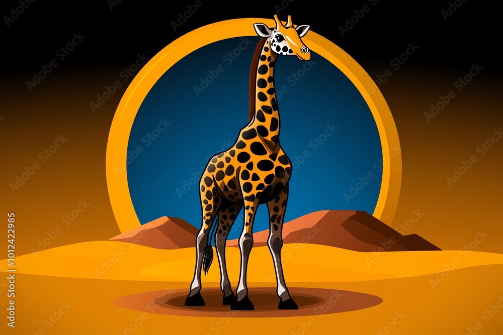 Poster minimalist icon of a giraffe standing in the great rift valley, with clean lines and subtle colors r