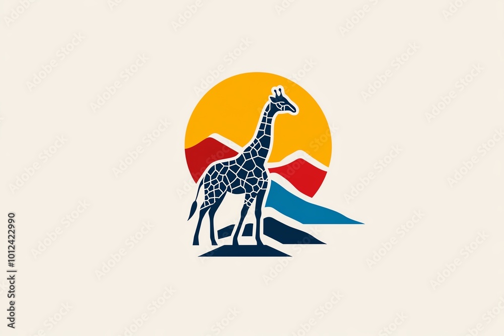 Poster minimalist icon of a giraffe standing in the great rift valley, with clean lines and subtle colors r