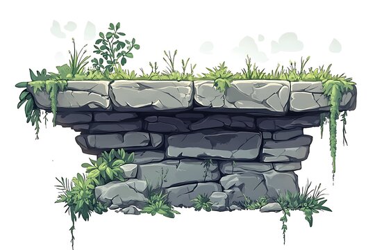 Stone platform with plants and moss for game design