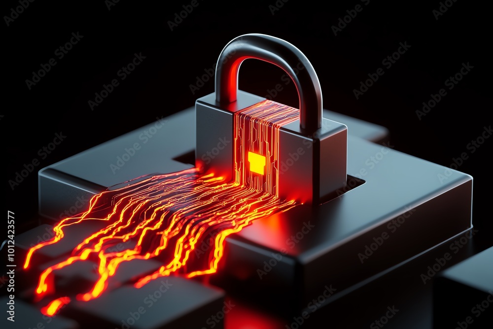Aufkleber Minimalist icon of a lock with a data stream flowing through it, symbolizing the breach of digital security