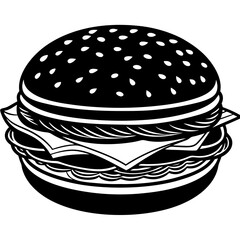 hamburger on black on white background.
