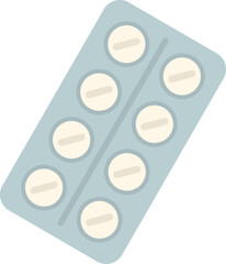 Blister pack containing round white medical pills is lying on a white background