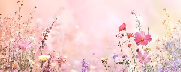 Obraz premium A soft pastel background with scattered flowers in various shades