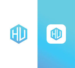 Hexagonal Letter HU Logo Design