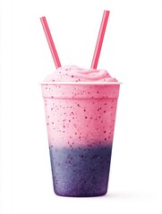 Colorful Frozen Slushie in Cup with Straws