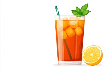 Fototapeta premium Refreshing Iced Green Tea with Lemon Garnish