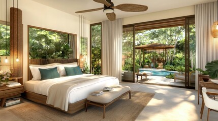 A wild animal lying peacefully on a bed in a contemporary bedroom, blending natures untamed essence with modern home aesthetics.