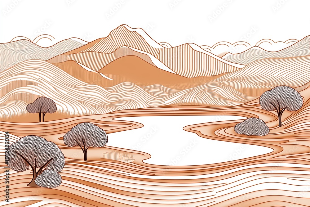 Poster simple line art of lake naivasha within the great rift valley, capturing the serene beauty of the la