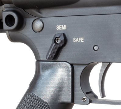 AR-15 safety lever in the ready to fire position