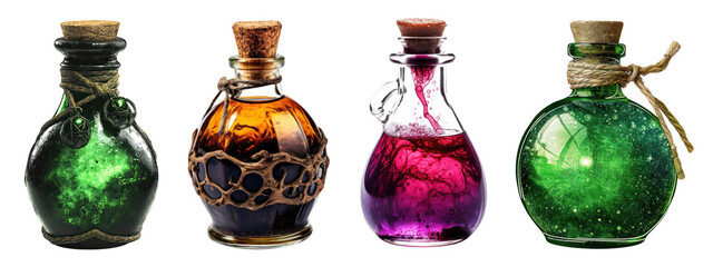 Magic potion bottle png cut out element set