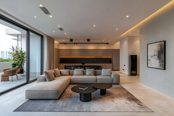 Photo - Modern Living Room Interior With Open Kitchen Design