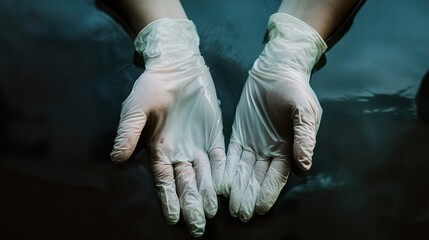 Close-up of Gloved Hands on a Dark Background