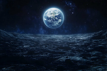 Blue Planet Earth from Lunar Surface Illustration