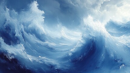Naklejka premium Abstract digital art depicting a swirling, turbulent sea of blue and white clouds.