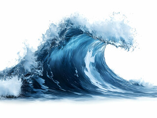 Giant Blue Ocean Wave Illustration on White Background