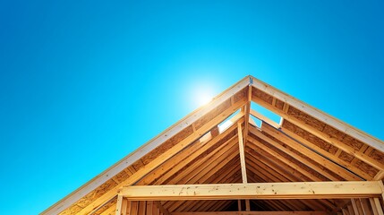 Obraz premium Roof Framing Under a Clear Blue Sky