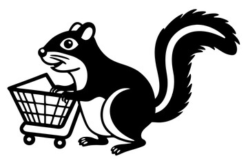 Squirrel funny animal manage shopping with cart vector illustration