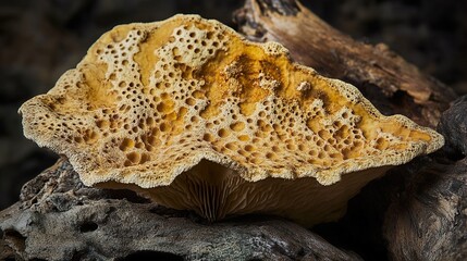 Close-up of a Golden Mushroom on a Forest Floor