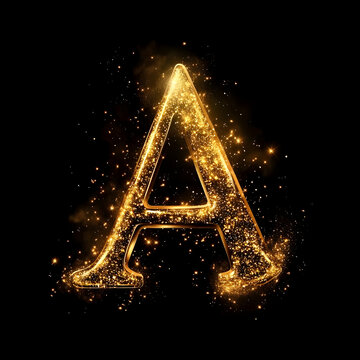 Golden Glitter Letter A Illustration on Black Background