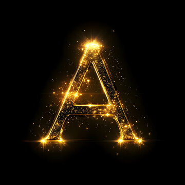 Sparkling Golden Letter A Illustration on Black Background