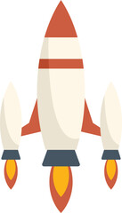 Illustration of a space rocket flying upwards with fire coming out of its three thrusters