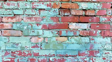Fototapeta premium Vintage Cracked Brick Wall with Peeling Paint Texture