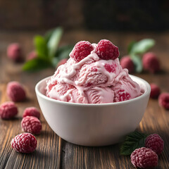 Photo of Raspberry Ice Cream with Fresh Raspberries