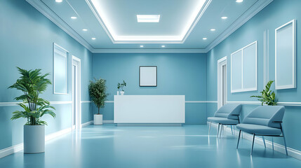 Modern Blue Hospital Waiting Room 3D Illustration