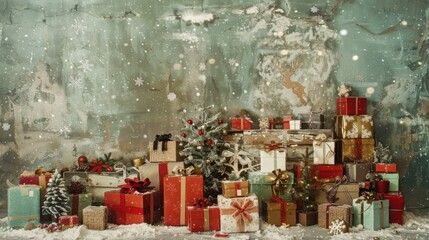 Fototapeta premium Festive Christmas Scene with Wrapped Gifts and Decorations