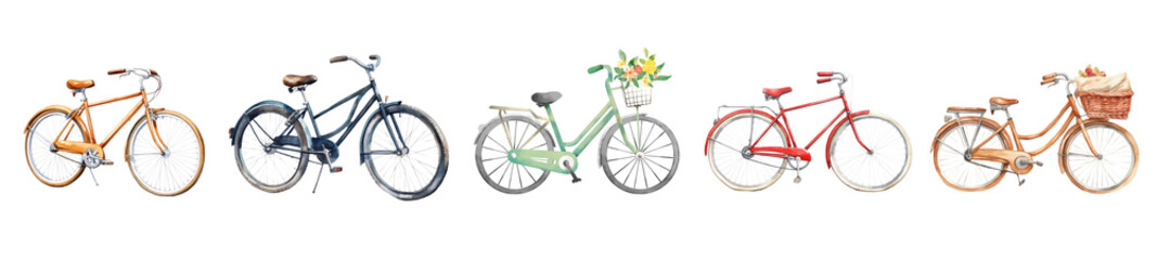Watercolor bicycle png cut out element set