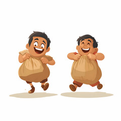 Illustration of Two Boys Having a Sack Race