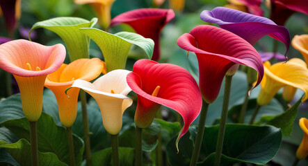 Colorful calla lily flowers background