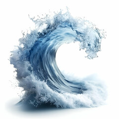 Crashing Wave Illustration - Blue Ocean, Water, Sea, Splash, White Background, Nature, Power, Curl, Foam