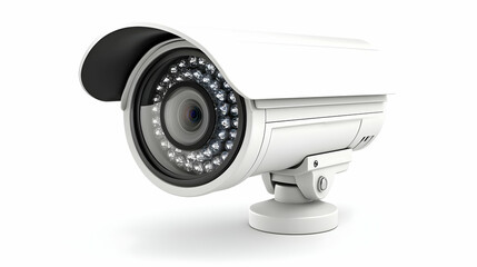 3D Security Camera Illustration: White Security Camera on White Background
