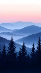 Blue Ridge Mountains Illustration - Silhouettes of Pine Trees