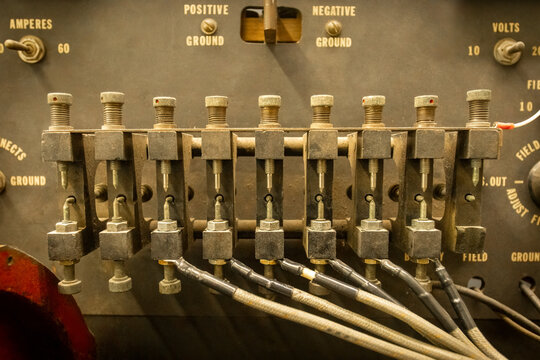 Magneto Testing Machine set up and ready for troubleshooting. Electrical tester with wires and points set to precise measurements. Used in aviation airplane and automotive maintenance