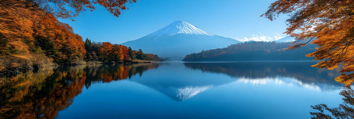 Serene Autumn Lake Reflection Photo - Mount Fuji, Japan