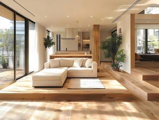 Fototapeta premium Sun Drenched Modern Minimalist Living Room Photo