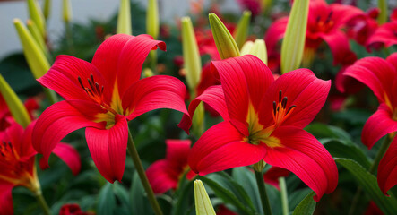 Fototapeta premium Red canna lily flowers background