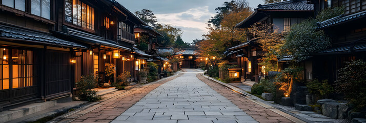Photo - Traditional Japanese Street Illuminated at Dusk